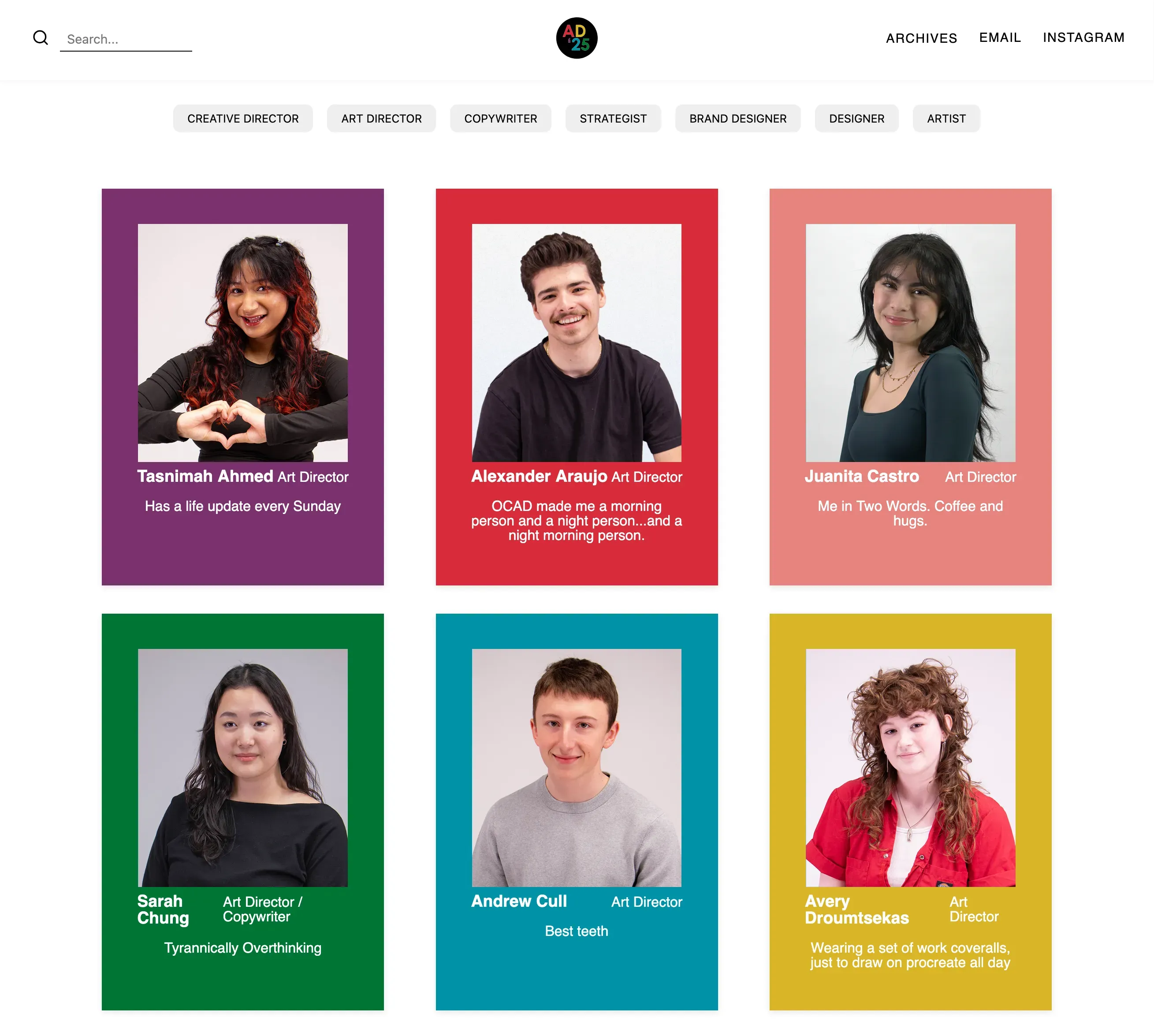 Grid view of graduate work showcasing student projects