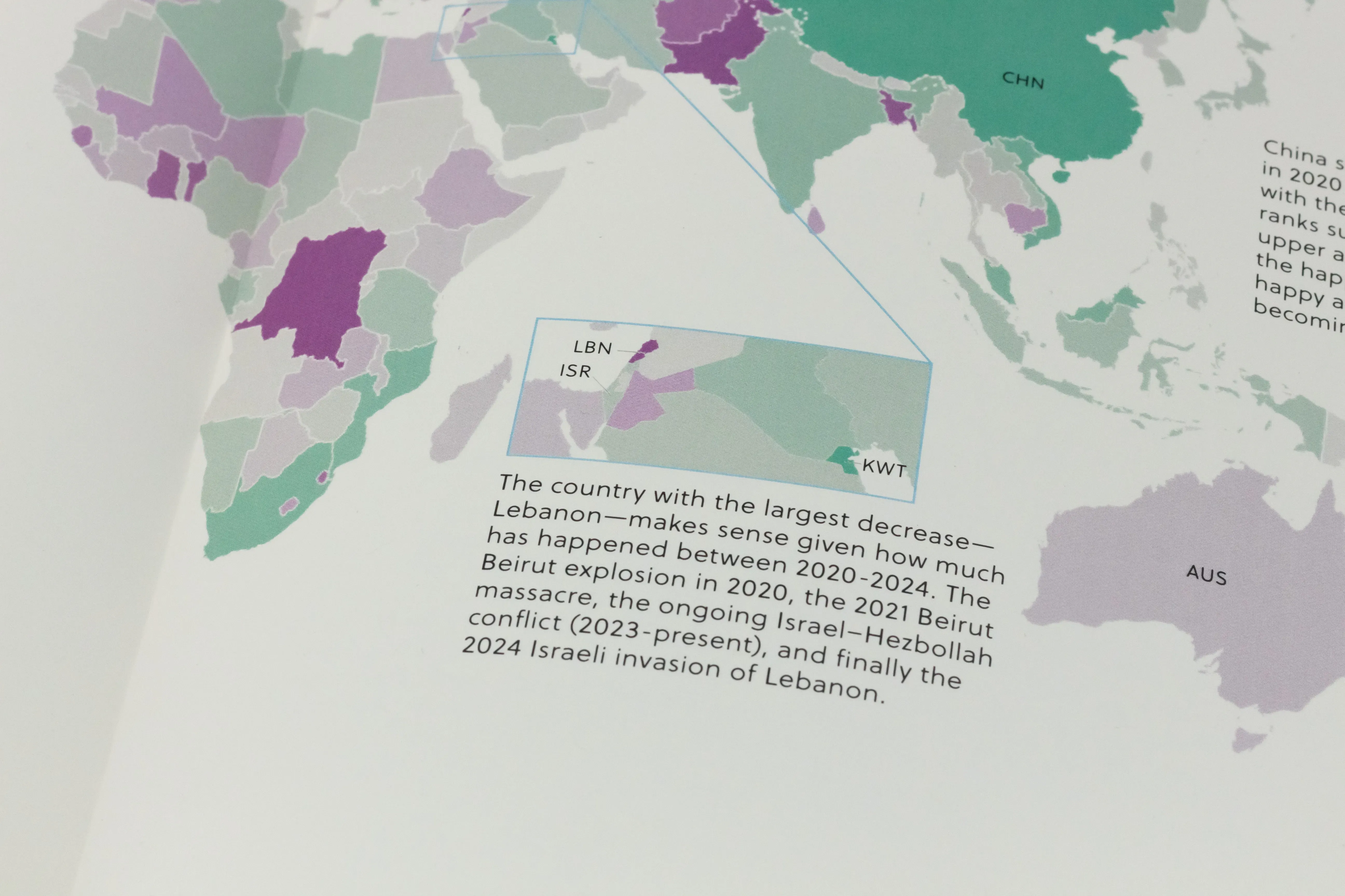 Close-up detail of Middle East region data visualization