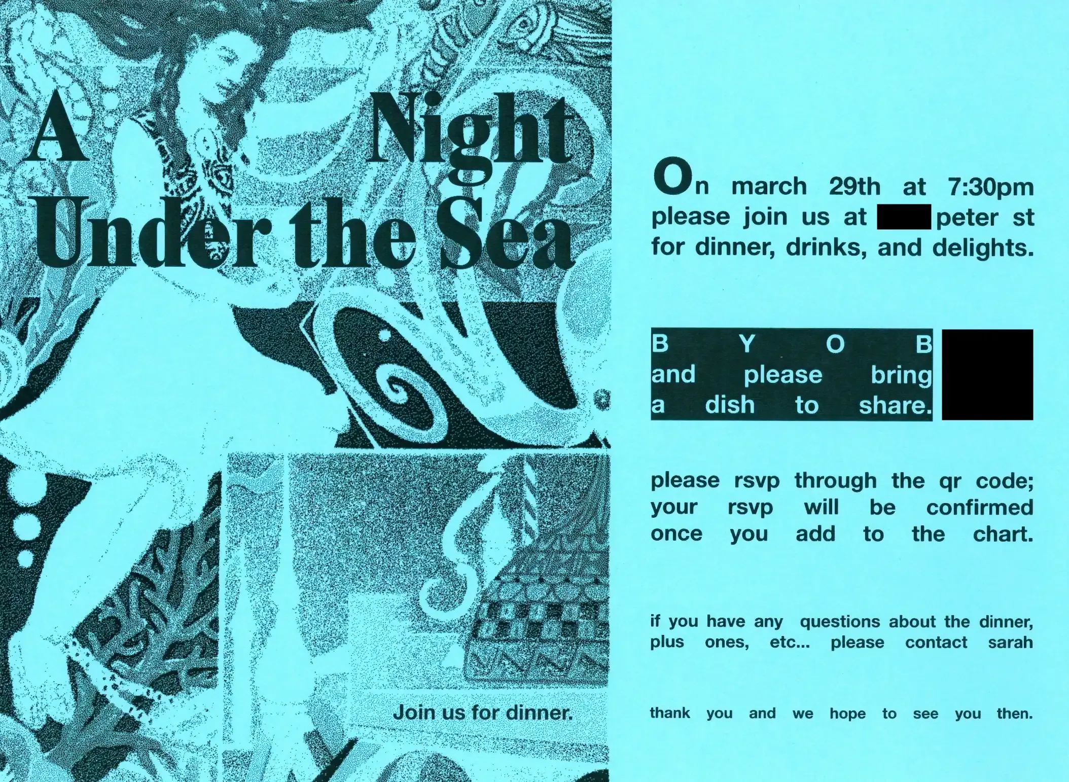 Hand-designed invitation for 'A Night Under the Sea' dinner party